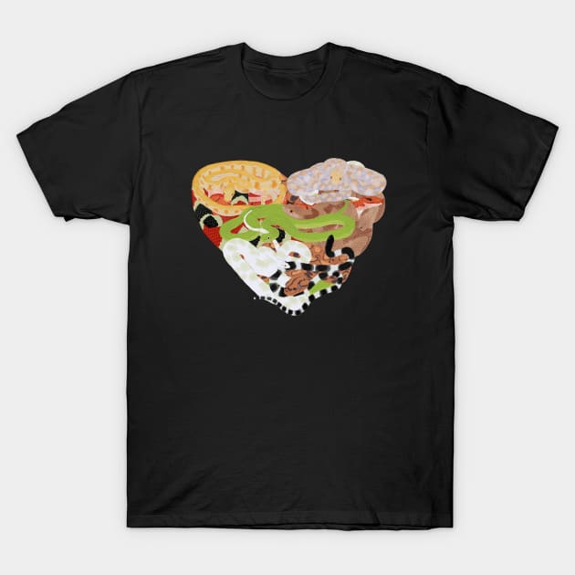 Snake Pile in the Shape of a Heart T-Shirt by ahadden